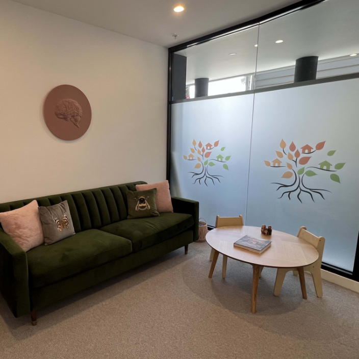 Calm minimalist interior of the Treehaus clinic